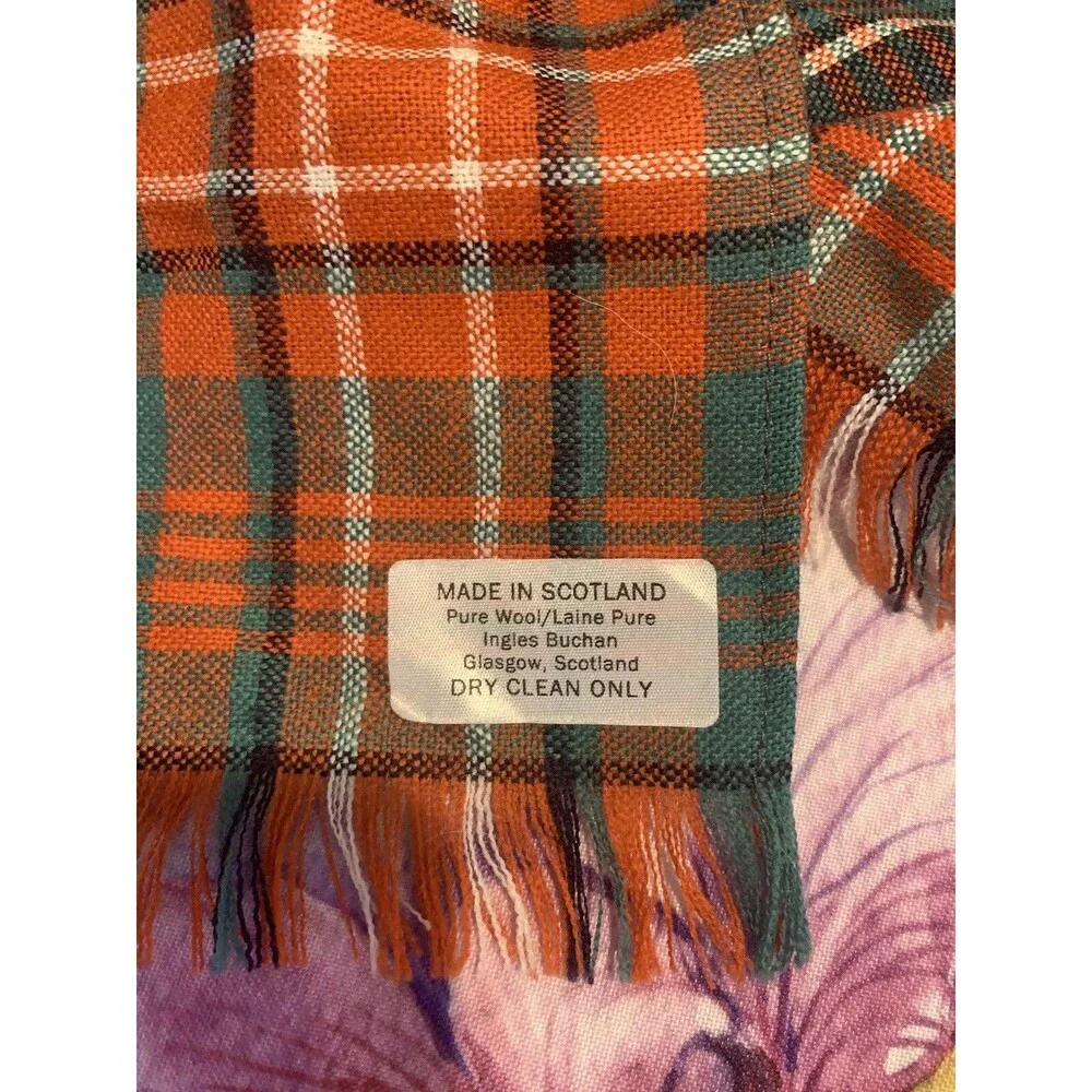 Ingles Buchan Scarf Unisex Plaid Green Orange Black 100% Pure New Wool Scotland